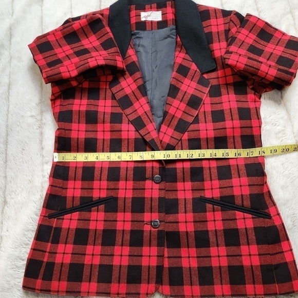 Blazer Vintage Jacket Red Plaid Single breasted pockets Size 8 G.W - Picture 11 of 16